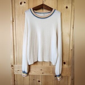 Madewell Rainbow Trim Gladwell Balloon Sleeve Cream Color Pullover Sweater